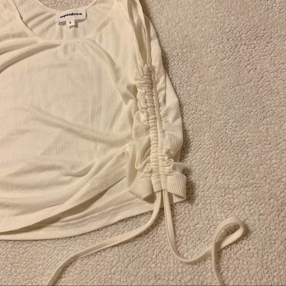 Superdown Revolve “Gwen” White Ribbed Crop Tank Top Side Ruching - Picture 11 of 13